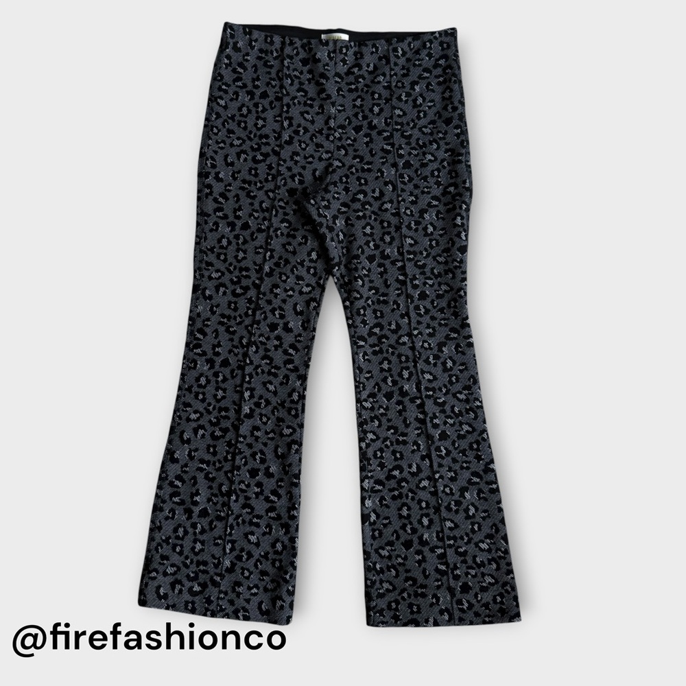 Mauve Boho Hippie Black Animal Print Knit Pants Gray Black Medium Pintuck Detail